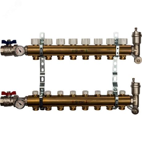 Коллектор распределительный на 8 выходов, без расходомеров, латунь SMB 0468 000008 - RG008P0SN4TES0 STOUT