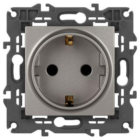 Розетка однофазная скрытого монтажа, в рамку с заземлением со шторками титан 16А 250В IP20 автоматические (безвинтовые) зажимы 14-2102-16 Эра Elegance - Б0065806