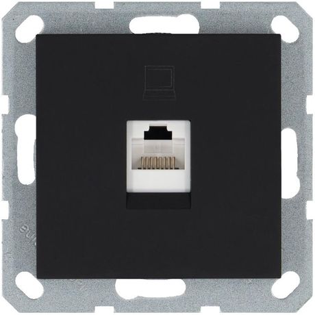 Розетка компьютерная 1-м RJ45 IP20 кат. 5E механизм черн. матов. soft touch Jasmart G6105PB
