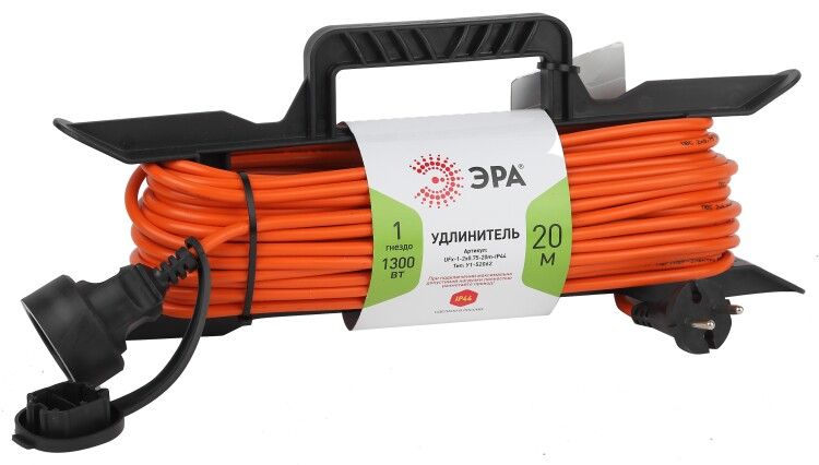 Удлинитель силовой UFx-1-2x0.75-20m-IP44 на рамке б/з 1 гн 20м ПВС 2x0.75 ЭРА - Б0046821