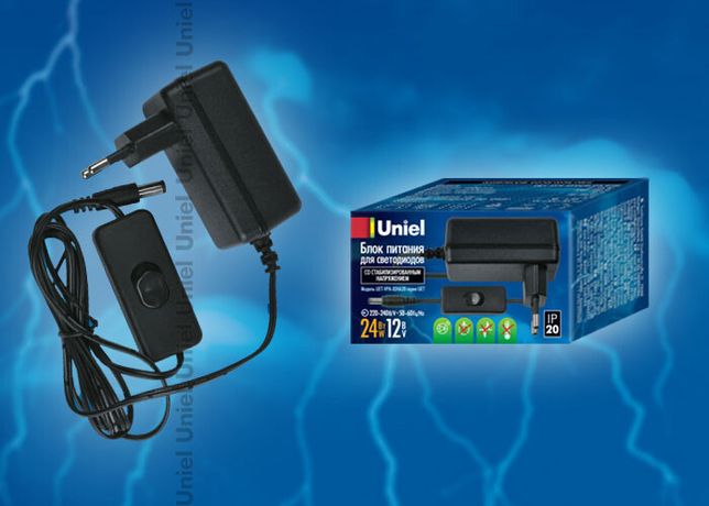 Блок питания для светодиодов с вилкой UET-VPA-024A20 24 Вт, 12В, IP20 | 06314 Uniel