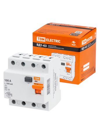 Выключатель дифференциальный (УЗО) ВД1-63 4Р 100А 500мА (тип АС, электромеханическое) | SQ0203-0097 TDM