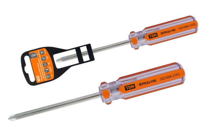 Отвертка крестовая, прозрачная рукоятка, углеродистая сталь, тип PH2 x 100 мм, серия "Гранит" | SQ1006-2105 TDM