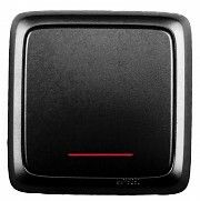 Выключатель открытой установки, одноклавишный, с индикацией, изолирующей пластиной, цвет черный | ВА10-114-08 HEGEL