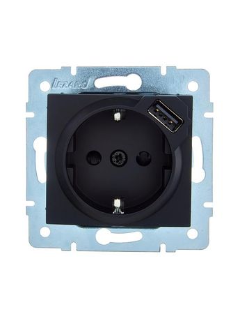Розетка 1-м СП ASTI 16А IP20 с заземл. заряд. устройством USB механизм черн. бархат. LEZARD 7081-4288-181