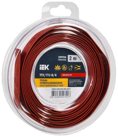 Трубка термоусадочная ТТУ нг-LS 8/4 красная (2м/упак) IEK | UDR12-008-004-002-K04-T