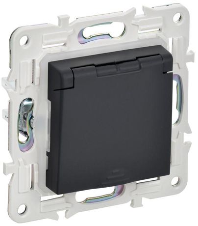 Розетка 1-м SKANDY 16А IP44 с заземл. защ. шторки крышкой SK-R11G графит IEK SK-R16-16-44-K53