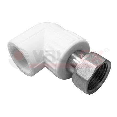 Угольник комбинированный 20x3/4' ВР с накидной гайкой, переходной, полипропиленовый PPR, белый - 10138120 VALFEX 00000016780