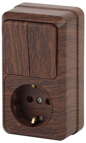 Блок розетка с выключателем Intro Quadro 2-706-10 двойным вертикальный 10(16)А-250В, IP20, ОУ, венге | Б0053895 ЭРА