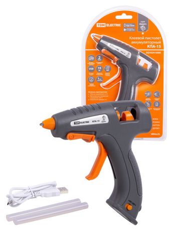 Клеевой пистолет аккумуляторный КПА-15, 7 мм, 3,7 В 2,9 А*ч Li-Ion, USB, 15 Вт, Т=220 С "Гранит" | SQ1024-0305 TDM