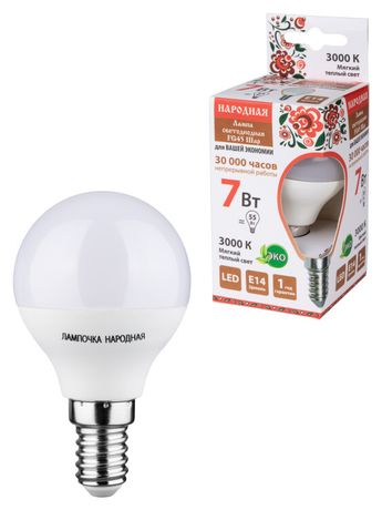 Лампа светодиодная FG45-7 Вт-230 В-3000 К–E14 Народная | SQ0340-0185 TDM