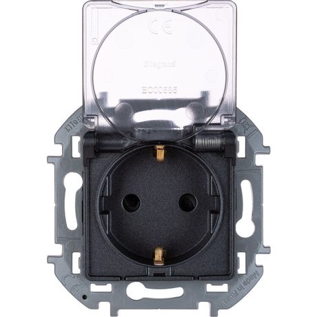 Розетка 1-м СП Inspiria 16А IP44 250В 2P+E защ. шторки с крышкой немецк. стандарт механизм антрацит IEK 673743 Legrand