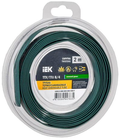 Трубка термоусадочная ТТУ нг-LS 8/4 зеленая (2м/упак) IEK | UDR12-008-004-002-K06-T