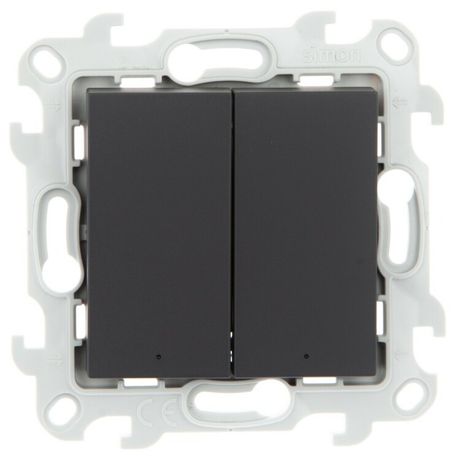 Выключатель двухклавишный с подвсеткой, графит - 2450392-038 Simon