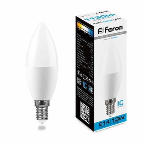 Лампа светодиодная LED 13вт E14 дневной матовая свеча - LB-970 FERON 38109