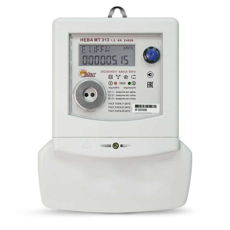 Счетчик НЕВА МТ 313 1.0 AR E4S26 NEW 3ф 5-60А 220/380В многотариф. RS485 винт ЖКИ Моск. вр. Тайпит 6119779
