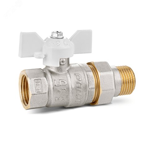 Кран шаровой со сгоном Ду25 Ру40 (1') ВН белая ручка бабочка - LD Pride 47.25.В-ГШ.Б (white) 47.306.25 W