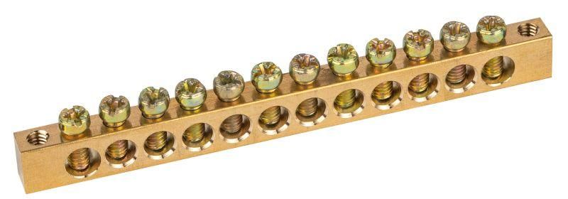 Шина NO-122-05 PEN земля-ноль 6х9мм 12/2 латунная с креплениями по краям | Б0047219 ЭРА