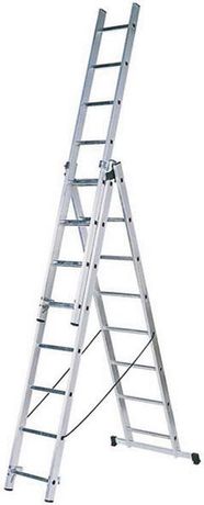 Лестница трехсекционная алюминиевая, 3 х 8 ступеней, H=233/371/509 см, вес 10.17 кг - 65433 РОС