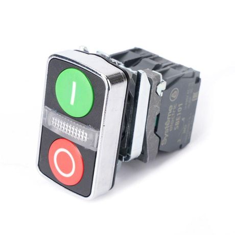 Кнопка двойная SB4 в сборе модуль 22мм зел."I"+сигнал. лампа+красн."О" металл 24ВDC 1НО+1НЗ SE SB4BW7A3741B5 APC