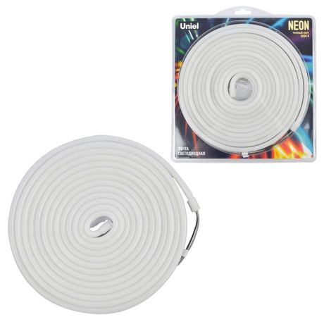 Светодиодная гибкая герметичная лента. NEON ULS-N03-2835-100LED/m-8mm-IP67-DC12V-11W/m-5M-3000K катушка 5м в блистере теплый белый свет 3000K - UL-00009093 Uniel