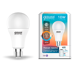 Лампа светодиодная умная 10 Вт 1055 лм 2700-6500К AC 220-240В E27 А60 (груша) Управление по Wi-Fi, изменение цветовой температуры и диммирование Smart Home Gauss - 1080112