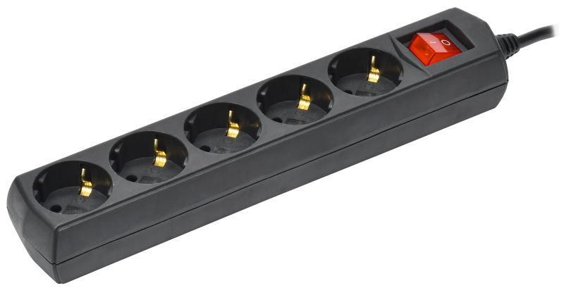 Удлинитель У05В 5 мест с заземлением 3м 3х1мм2 10А 250В черный GENERICA - WYP10-10-05-03-ZK-K02-G IEK