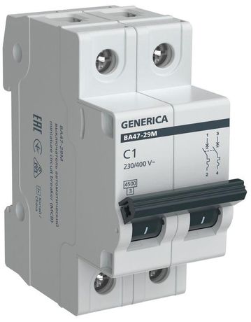 Автоматический выключатель ВА47-29М 2P 1А 4,5кА C GENERICA - MVA21-2-001-C-G IEK