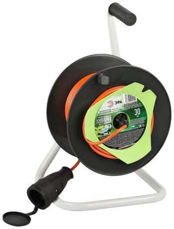 Удлинитель силовой RP-1-2x1-30m на пластиковой катушке без заземления 1 розетка 30м ПВС 2x1мм2 | Б0059770 ЭРА