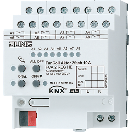 Актуатор для фанкойлов 2 группы, монтаж на DIN-рейку, 4 модуля; KNX | FCA2REGHE Jung