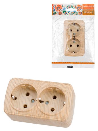 Розетка двойная 2П+3 открытой установки IP20 16А, сосна "Дача" Народная | SQ1824-0040 TDM