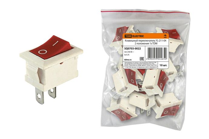 Клавишный переключатель YL-211-04 белый корпус красная клавиша 2 положения 1з | SQ0703-0022 TDM
