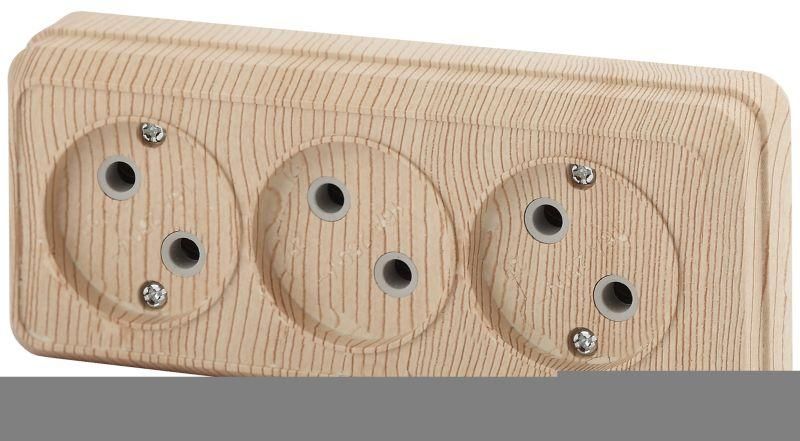 Розетка однофазная тройная наружная (открытой установки) без шторок сосна 16А 250В IP20 2-205-11 Intro Quadro - Б0053817 ЭРА