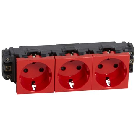 Механизм розетки 3-м СП Mosaic New 6мод. с мех. блок красн. Leg 077623 Legrand