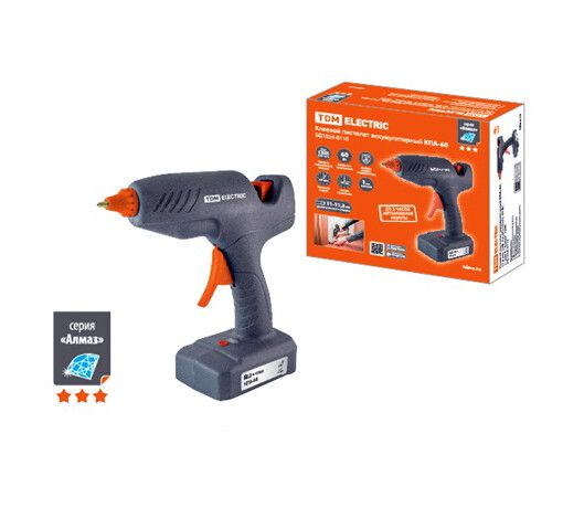 Клеевой пистолет аккумуляторный КПА-60, 11,3 мм, 12В, 2,2 А*ч Li-Ion, 60 Вт, Т=220 С "Алмаз" | SQ1024-0110 TDM