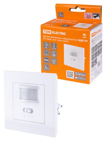 Датчик движения ДДВ-04 (2х пров., все типы ламп) 500Вт, 10-420с, 9м, 5+Лк, 160гр, IP20 | SQ0324-0045 |TDM