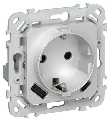 Розетка 1-м СП FLITE РСЮшс11-1-ФлА 16А с USB A+C 20Вт заземл. защ. шторками безвинтовое крепление механизм алюм. IEK FI-R14-16-1-U22-020-K47 IEK арт. FI-R14-16-1-U22-020-K47