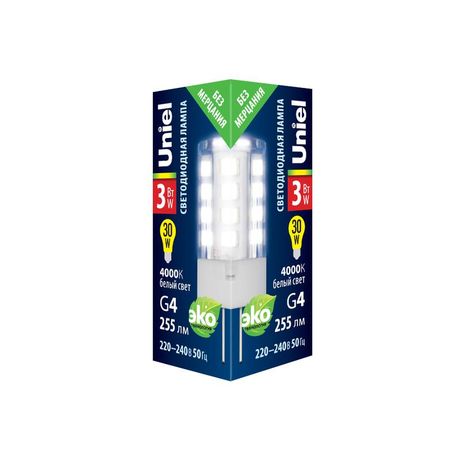 Лампа светодиодная LED-JC-220/3W/4000K/G4/CL GLZ09TR 3Вт прозрачная 4000К нейтр. бел. (упак. картон) Uniel UL-00006743
