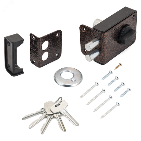 Замок накладной цилиндровый для деревянных дверей, СТАНДАРТ Россия ЗН1-3-1С медь - 7442 ПТК