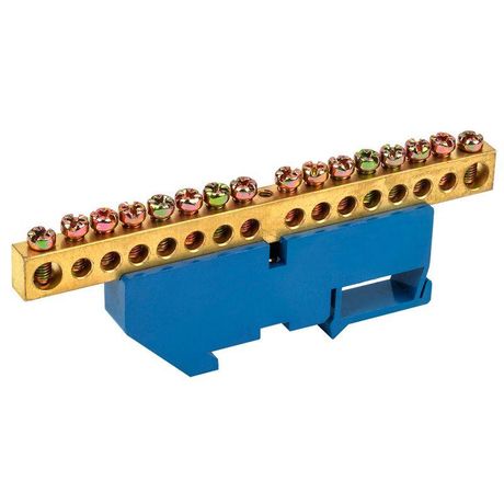 Шина ''N'' нулевая с синим изолятором на DIN-рейку 8x12 мм стойка бол. 16 групп, REXANT - 11-2351 MEET