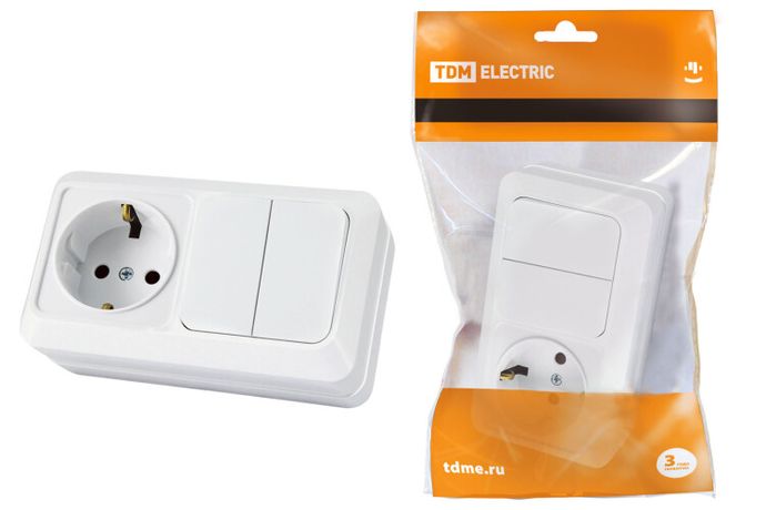 Блок комбинированный выкл. 2-кл. 10А + розетка 2П+З 16А 250В БКВР IP20 белый "Ладога" | SQ1801-0102 TDM