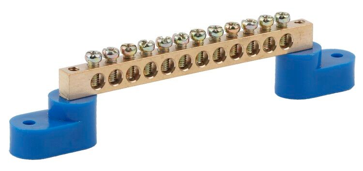 Шина N "ноль" на двух угловых изоляторах ШНИ-6х9-18-У2 NO-222-61 син. (уп.10шт) Эра Б0033379