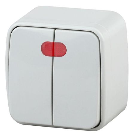 Выключатель двухклавишный наружный (открытой установки) с подсветкой белый 10А 250В винтовые зажимы Intro Polo 3-105-01 - Б0036096 ЭРА