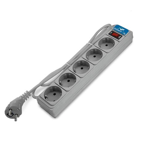 Удлинитель с сетевым фильтром 5х1.8м заземл 10А IP20 2.2кВт ПВС 3х1 выкл. сер. DOMTOK 2532