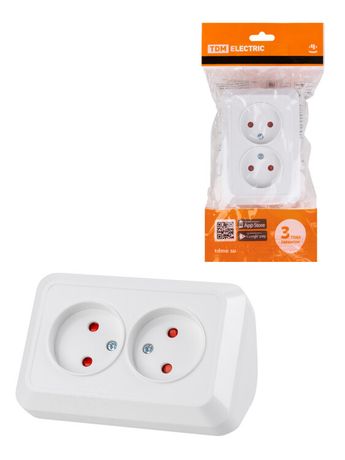 Розетка угловая двойная 2П открытой установки с з/ш IP20 250В 10А белая "Ладога" | SQ1801-0022 TDM