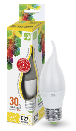 Лампа светодиодная LED-свеча на ветру-standard 3.5Вт свеча ветру 3000К тепл. бел. E27 320лм 160-260В ASD 4690612004754