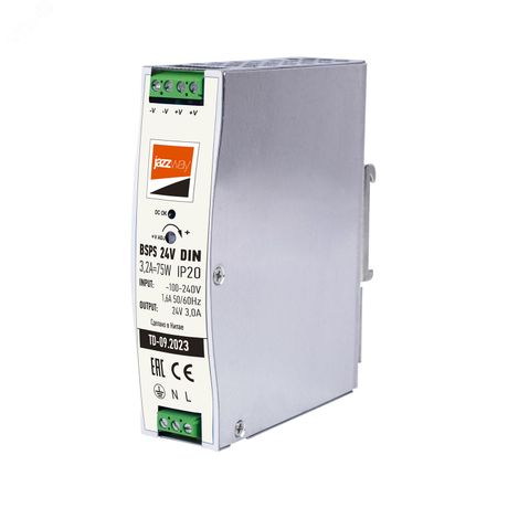 Драйвер для светодиодной ленты BSPS DIN 24V 3.2A= 75w IP20 AL 3г.гар на DIN-рейку | .5050006 Jazzway