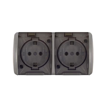 Розетка 2-м ОП Клио 16А IP54 с заземл. прозр. крышкой сер. UNIVersal К2232-Gr Союз