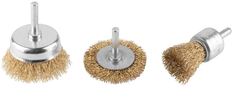 Набор корщеток со штифтом (колесо 50мм/чашка 50мм/венчик 25мм) (3 предмета) КУРС 38561