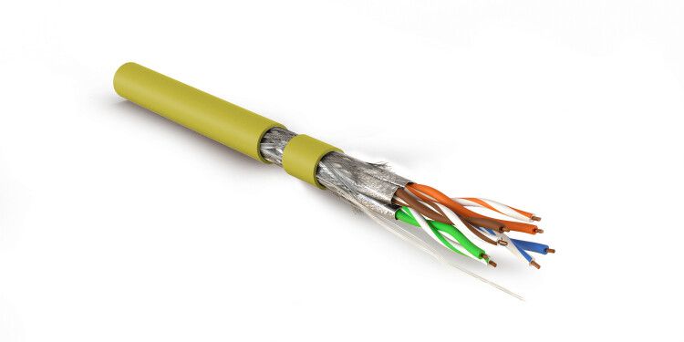Кабель витая пара экранир. S/FTP кат.7A 4 пары 23 AWG 1000МГц ОЖ solid LSZH (нг(А)-HF) SFTP4-C7A-S23-IN-LSZH-YL-500 желт. (уп.500м) Hyperline 445132